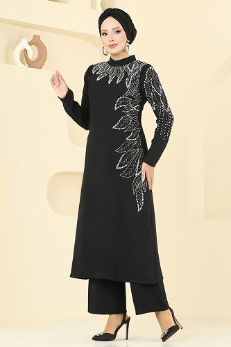 moda selvim طقم أسود 8098ABK1075 - Thumbnail