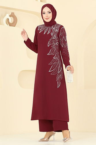 moda selvim طقم خمري 8098ABK1075 - Thumbnail