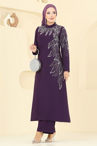 moda selvim طقم أرجواني 8098ABK1075 - Thumbnail