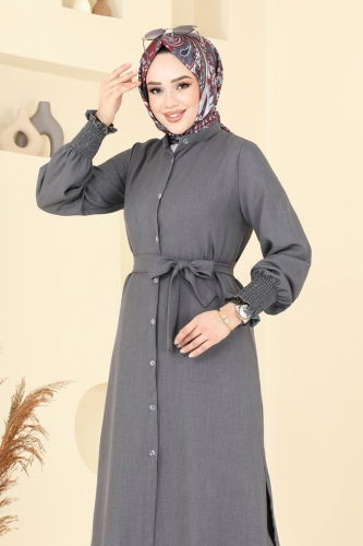moda selvim طقم رمادي غامق 809OZN1046 - Thumbnail