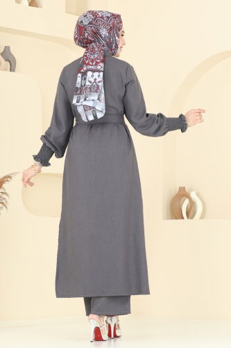 moda selvim طقم رمادي غامق 809OZN1046 - Thumbnail