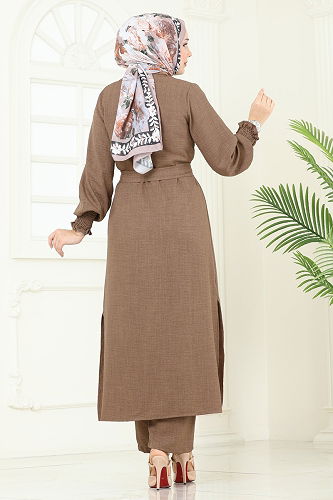 moda selvim طقم بيج غامق 809OZN1046 - Thumbnail