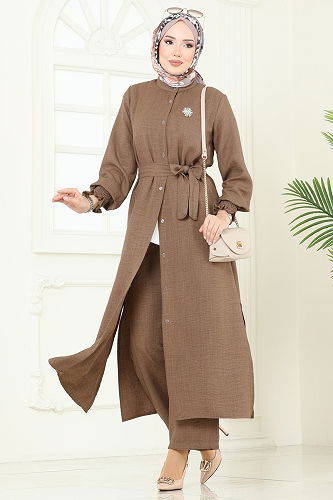 moda selvim طقم بيج غامق 809OZN1046 - Thumbnail