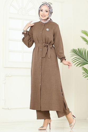 moda selvim طقم بيج غامق 809OZN1046 - Thumbnail