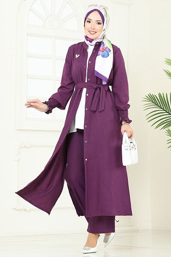 moda selvim طقم أرجواني 809OZN1046 - Thumbnail