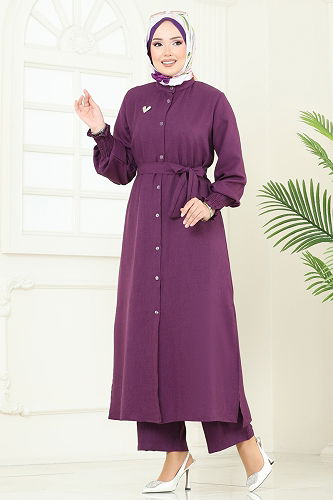 moda selvim طقم أرجواني 809OZN1046 - Thumbnail