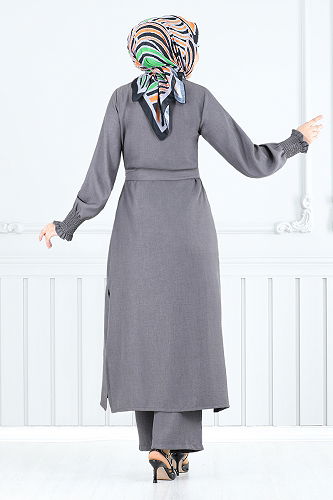 moda selvim طقم رمادي غامق 809OZR1047-M - Thumbnail