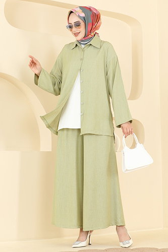 moda selvim طقم أخضر عشبي 8159TEG847 - Thumbnail