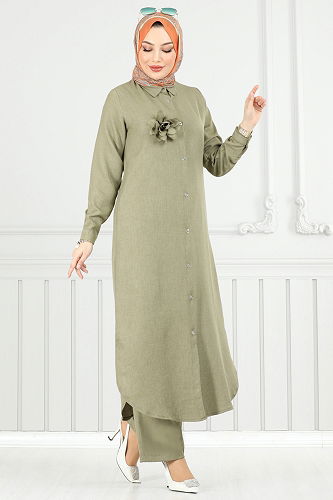 moda selvim طقم أخضر عشبي 815OZN1046 - Thumbnail