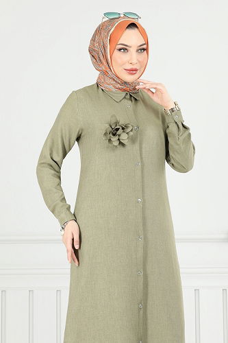 moda selvim طقم أخضر عشبي 815OZN1046 - Thumbnail