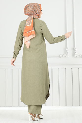 moda selvim طقم أخضر عشبي 815OZN1046 - Thumbnail