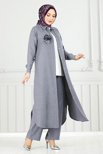 moda selvim طقم رمادي 815OZN1046 - Thumbnail