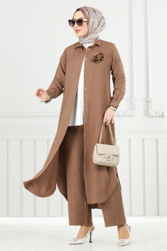 moda selvim طقم بني فاتح 815OZN1046 - Thumbnail