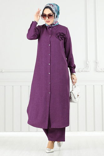 moda selvim طقم أرجواني 815OZN1046 - Thumbnail