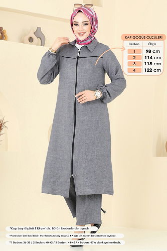 moda selvim طقم رمادي غامق 818OZN1046 - Thumbnail