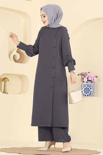 moda selvim طقم رمادي غامق 8217AB368 - Thumbnail