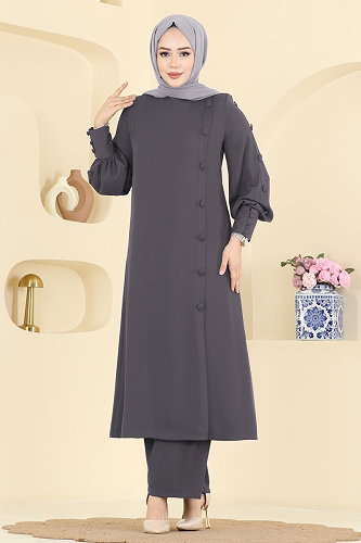 moda selvim طقم رمادي غامق 8217AB368 - Thumbnail
