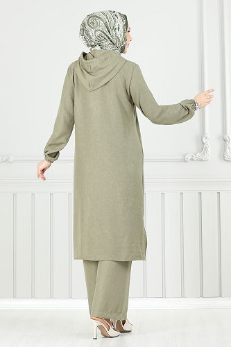 moda selvim طقم أخضر عشبي 824OZN1046 - Thumbnail