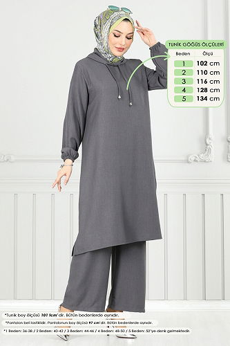 moda selvim طقم رمادي غامق 824OZN1046 - Thumbnail