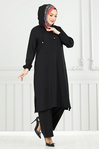 moda selvim طقم أسود 824OZN1046 - Thumbnail