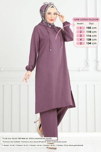 moda selvim طقم ليلكي غامق 824OZN1046 - Thumbnail