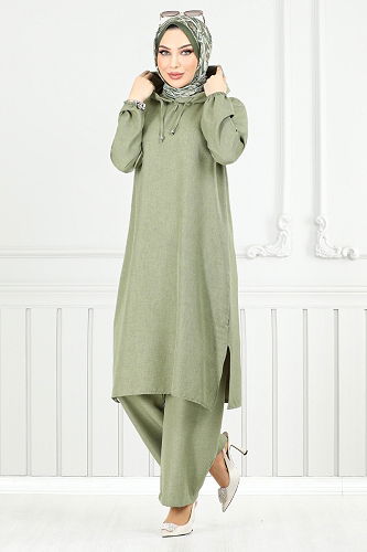 moda selvim طقم أخضر عشبي 824OZR1047-M - Thumbnail