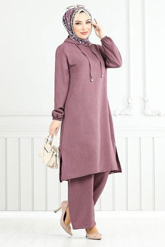 moda selvim طقم ليلكي غامق 824OZR1047-M - Thumbnail