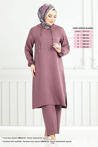 moda selvim طقم ليلكي غامق 824OZR1047-M - Thumbnail