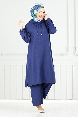 moda selvim طقم كحلي 824OZR1047-M - Thumbnail