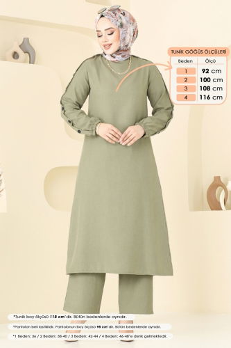 moda selvim طقم أخضر عشبي 829OZN1046 - Thumbnail