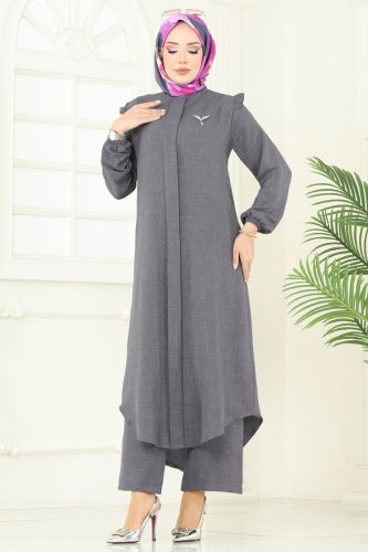 moda selvim طقم رمادي 830OZN1046 - Thumbnail