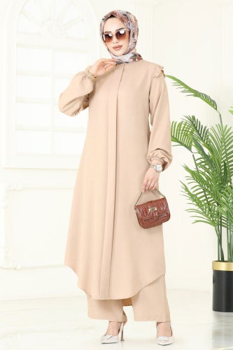 moda selvim طقم بيج فاتح 830OZN1046 - Thumbnail