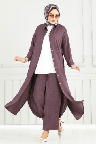 moda selvim طقم وردي غامق 833OZN1046 - Thumbnail