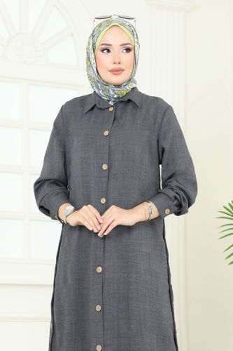 moda selvim طقم رمادي غامق 833OZN1046 - Thumbnail