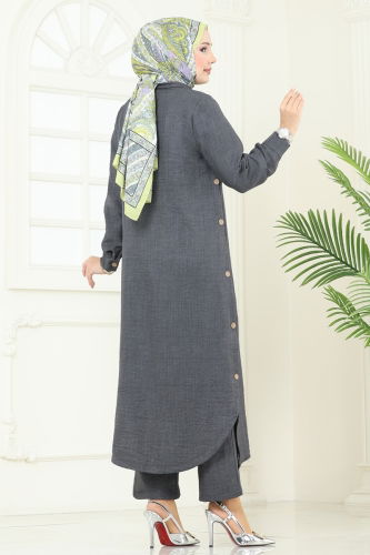 moda selvim طقم رمادي غامق 833OZN1046 - Thumbnail