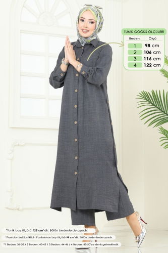 moda selvim طقم رمادي غامق 833OZN1046 - Thumbnail