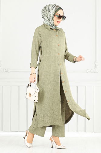 moda selvim طقم أخضر عشبي 833OZR1047-M - Thumbnail