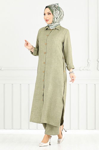 moda selvim طقم أخضر عشبي 833OZR1047-M - Thumbnail