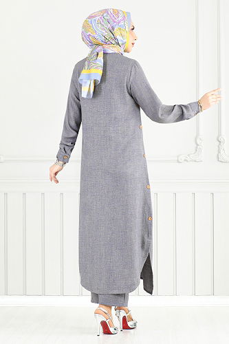 moda selvim طقم رمادي غامق 833OZR1047-M - Thumbnail