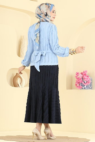 moda selvim طقم أزرق فاتح &كحلي 836PM271 - Thumbnail