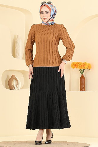 moda selvim طقم عسلي واسود 836PM271 - Thumbnail