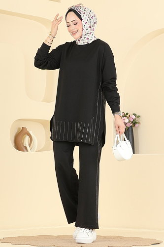 moda selvim طقم أسود 837PM271 - Thumbnail