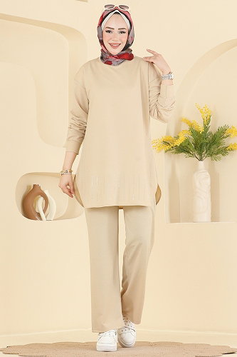moda selvim طقم بيج 837PM271 - Thumbnail