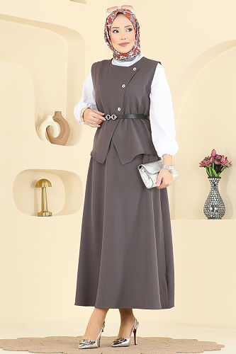 moda selvim طقم رمادي غامق 840MP806 - Thumbnail