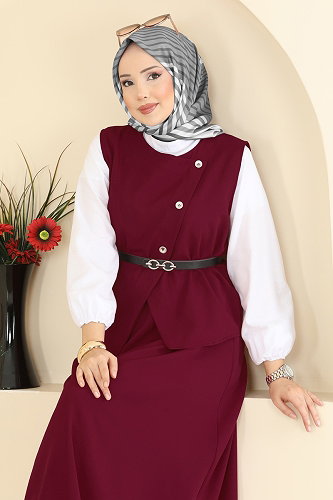 moda selvim طقم خمري غامق 840MP806 - Thumbnail