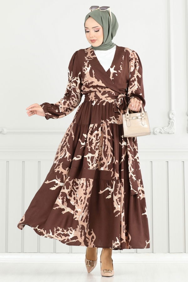 Modaselvim Hijab Combinations Combined 843OZN1046 Brown & Vision