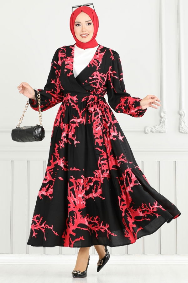 Modaselvim Hijab Combinations Combined 843OZN1046 Red & Black