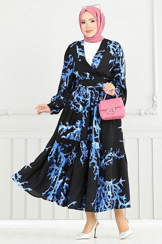 moda selvim طقم نيلي وأسود 843OZN1046 - Thumbnail