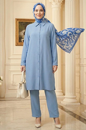 moda selvim طقم أزرق فاتح 877ART1044-M - Thumbnail