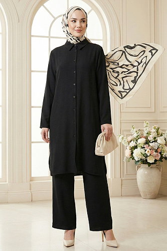 moda selvim طقم أسود 877ART1044-M - Thumbnail